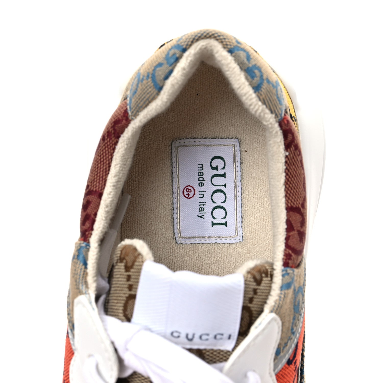 Gucci Monogram Multicolor Mens Rhyton Sneakers 8.5 Yellow Blue Great White Tabasco 7 of 7