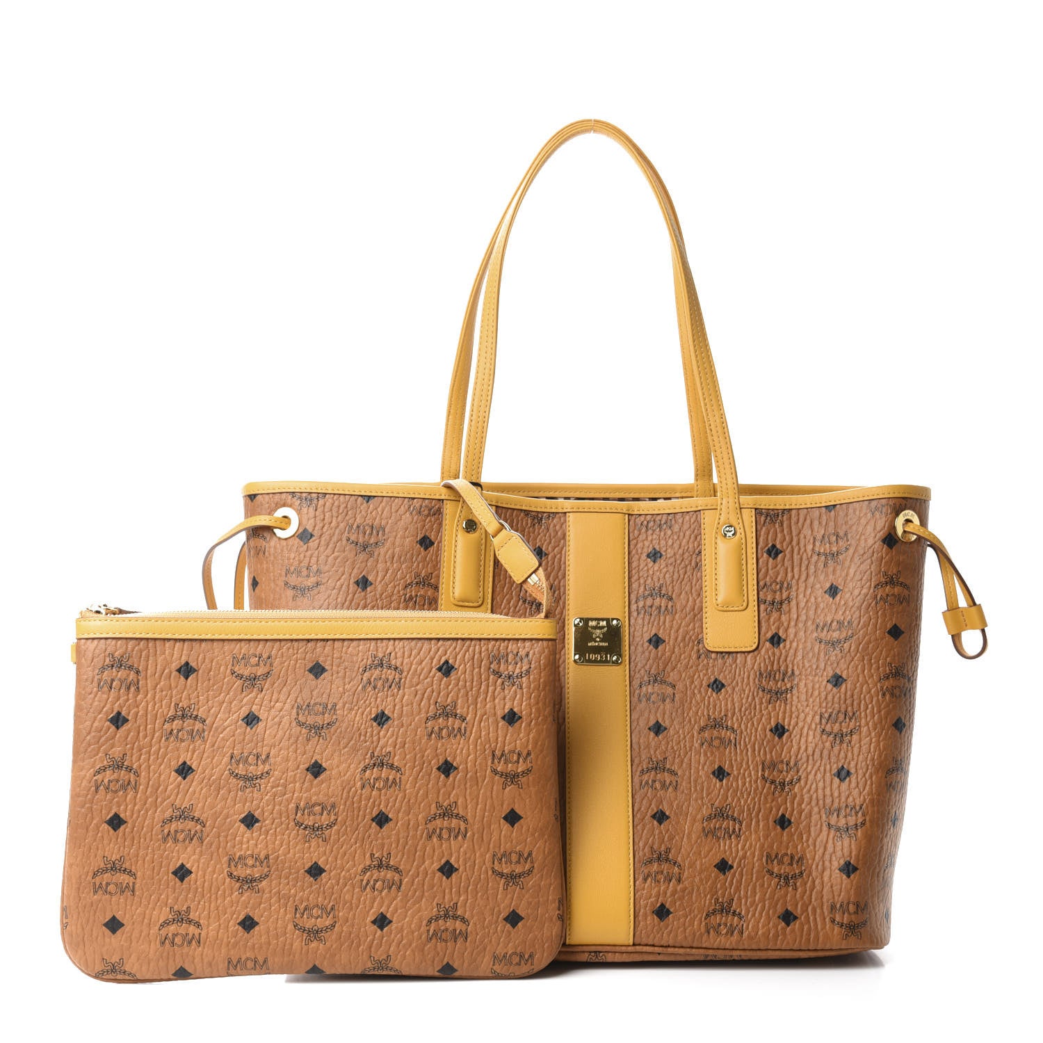 MCM Visetos Medium Liz Reversible Shopper Tote Cognac Yellow 1 of 15