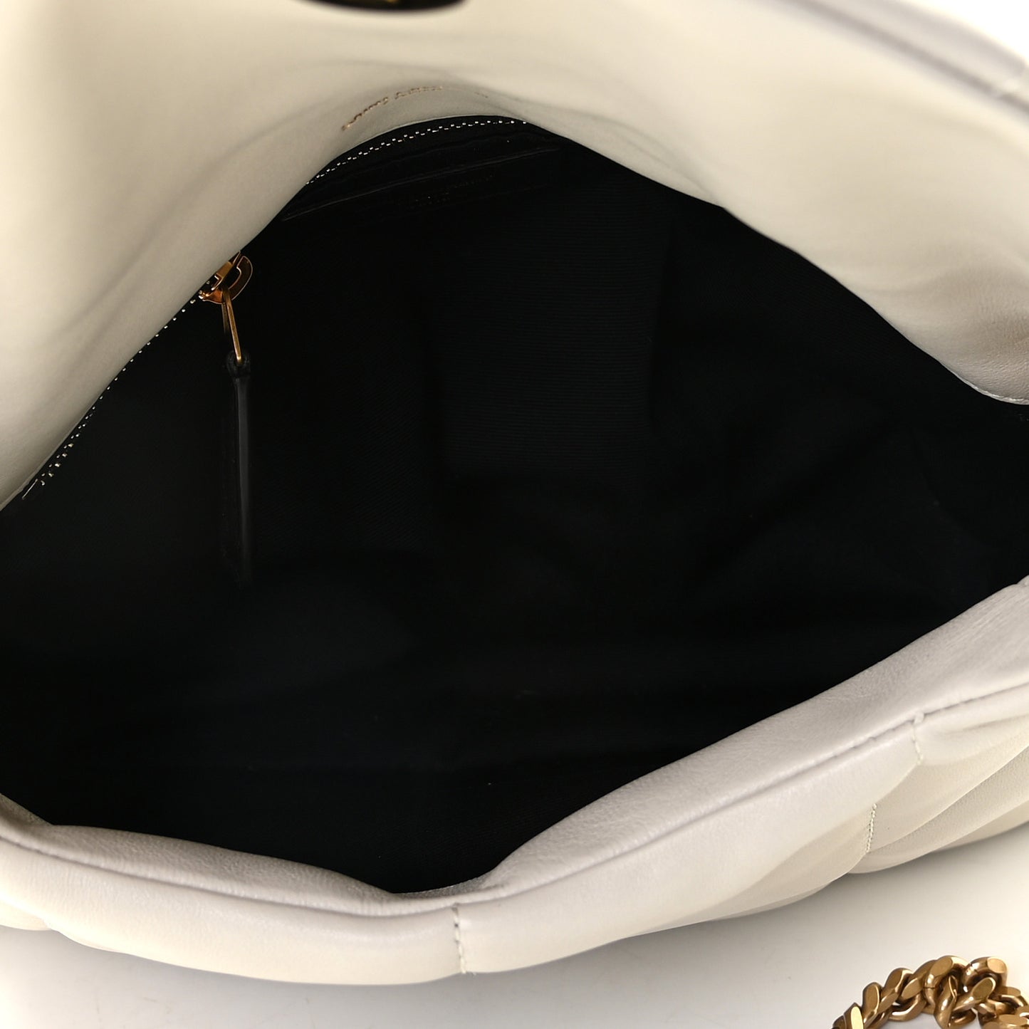 Lambskin Quilted Small Loulou Puffer Monogram Chain Satchel Crema Soft