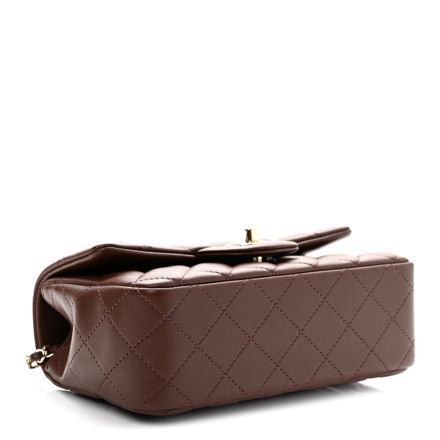 Lambskin Quilted Mini Top Handle Rectangular Flap Dark Brown