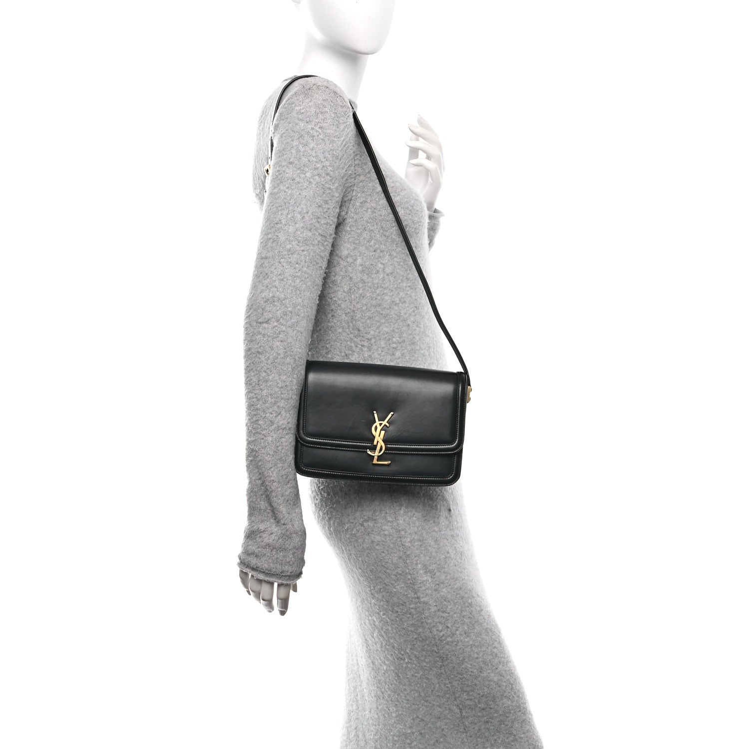 Saint Laurent Box Calfskin Monogram Medium Solferino Satchel Black 3 of 11