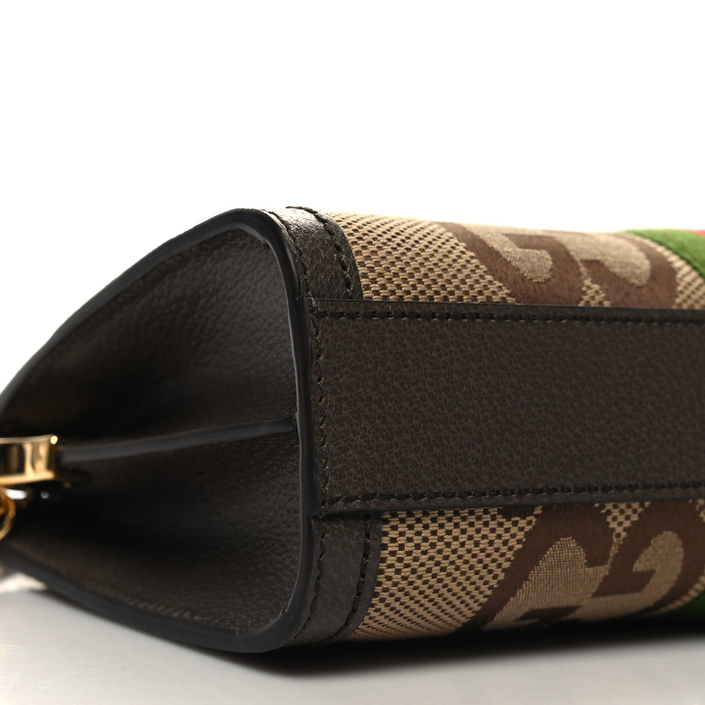Monogram Jumbo GG Textured Dollar Calfskin Web Small Ophidia Chain Shoulder Bag Camel Ebony New Acero