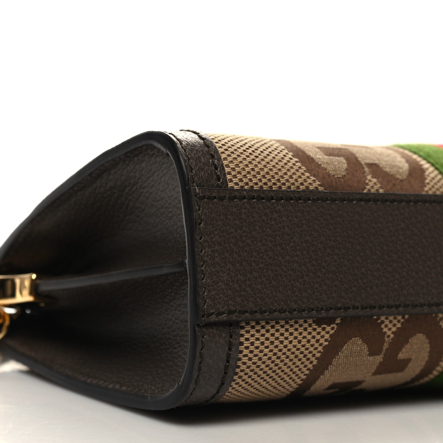 Gucci Monogram Jumbo GG Textured Dollar Calfskin Web Small Ophidia Chain Shoulder Bag Camel Ebony New Acero 9 of 10