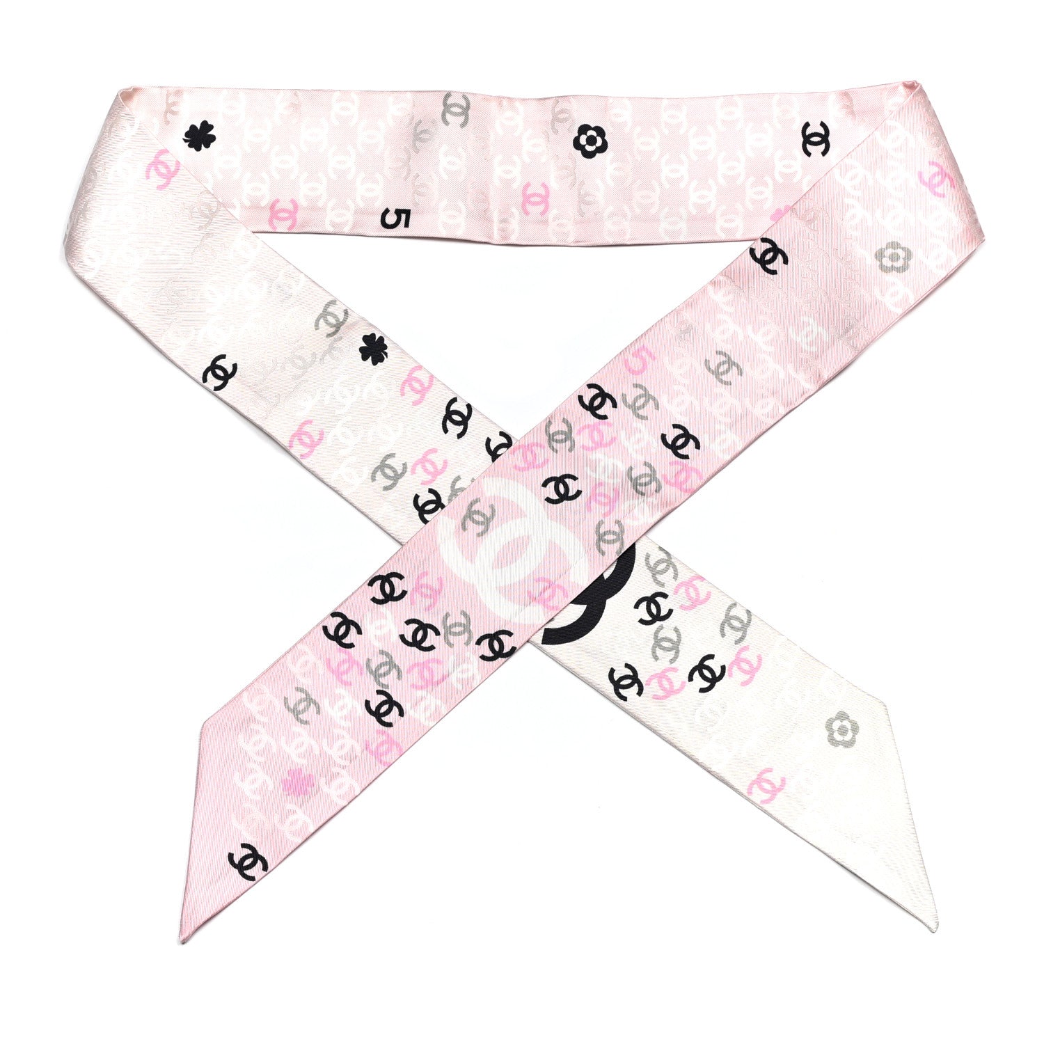 Chanel Silk CC Slim Bandeau Pink Ecru Black 1 of 3