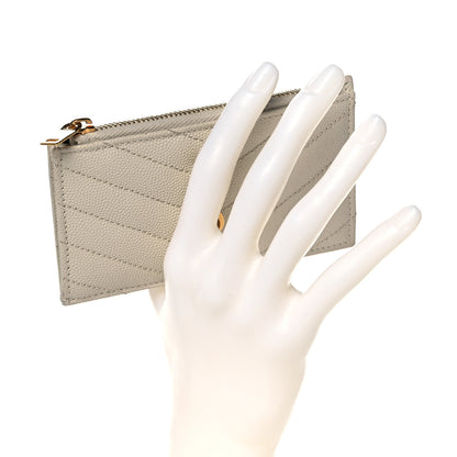 Saint Laurent Grain De Poudre Matelasse Chevron Monogram Fragments Zippered Card Case Crema Soft 2 of 12