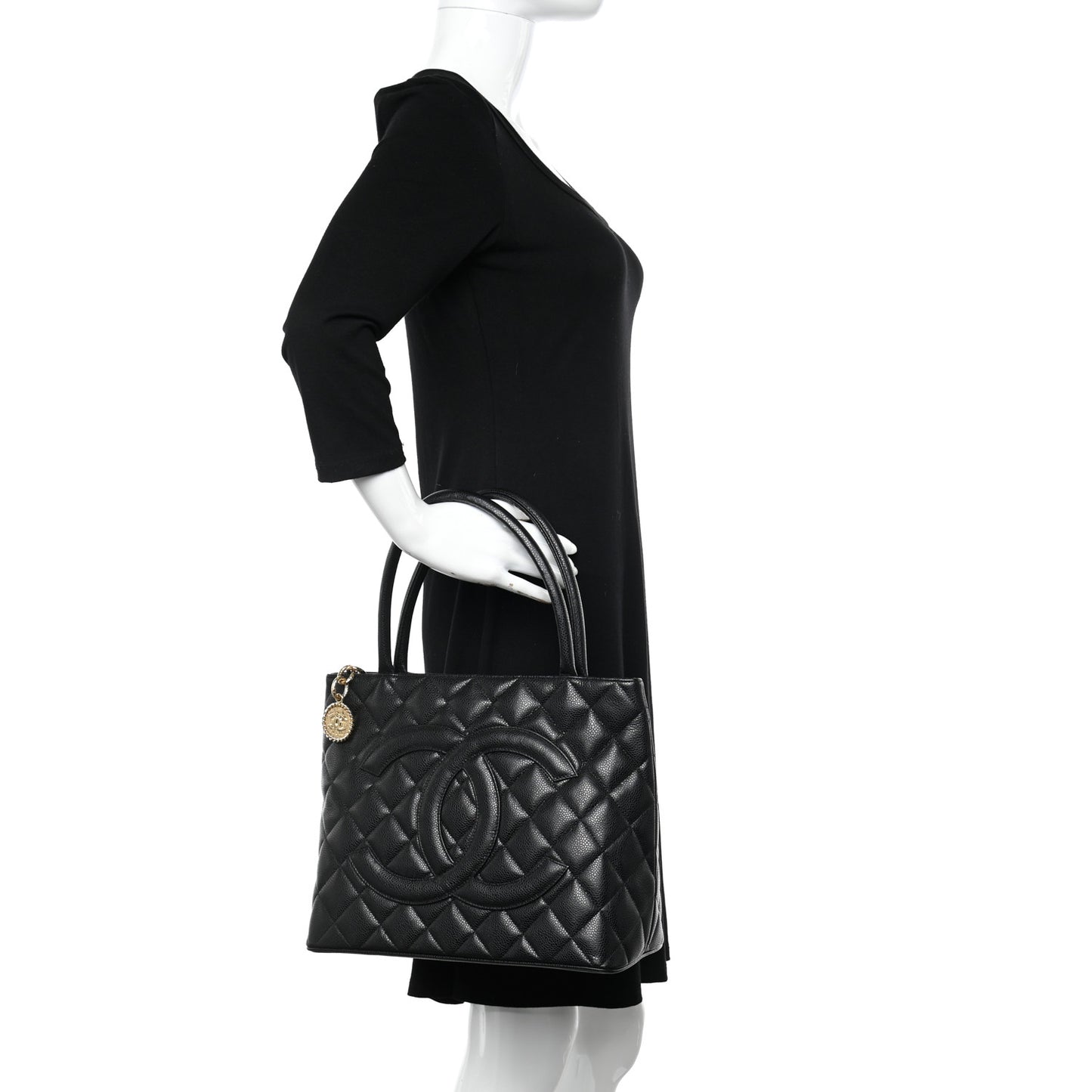 Caviar Quilted Medallion Tote Black