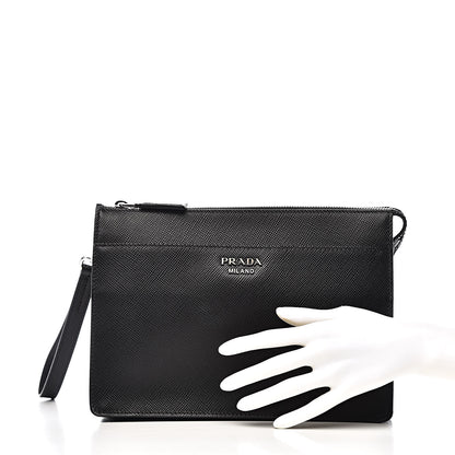 Prada Saffiano Cuir Clutch Wristlet Bag Black 2 of 12