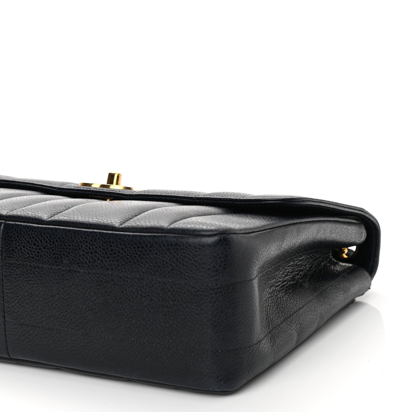 Caviar Vertical Quilted Small Single Flap Dark Blue