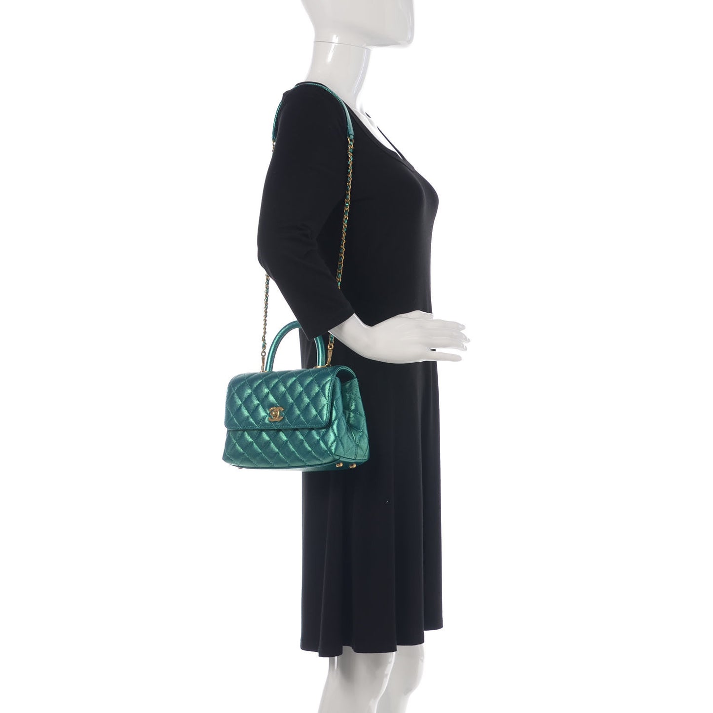 Metallic Caviar Quilted Mini Coco Handle Flap Blue