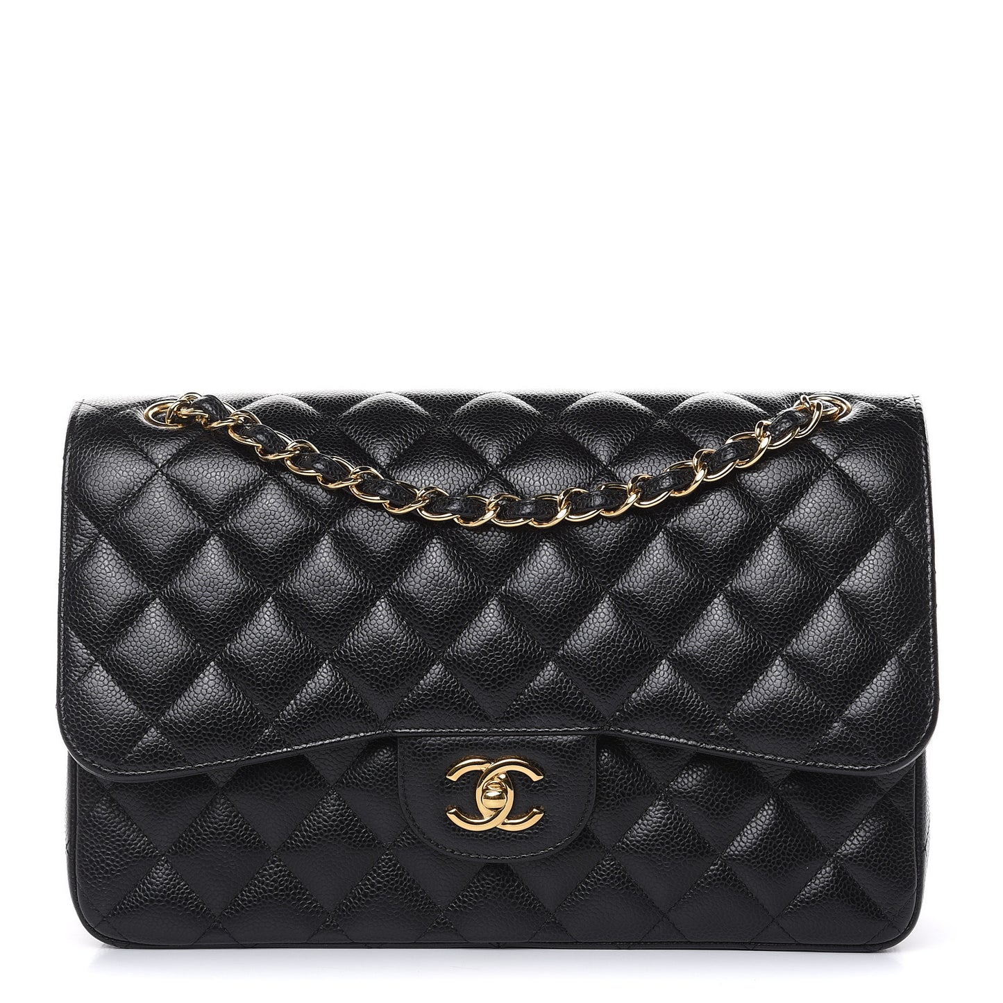 Caviar Quilted Jumbo Double Flap Black