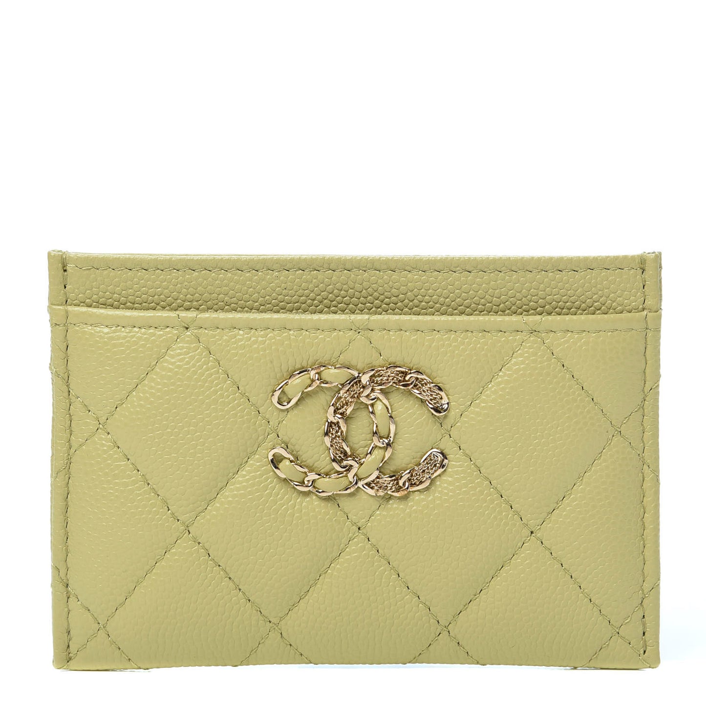 Caviar Quilted French New Wave Card Holder Light Green