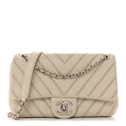 Chanel Calfskin Studded Chevron Quilted Small Stud Wars Flap White 1 of 10