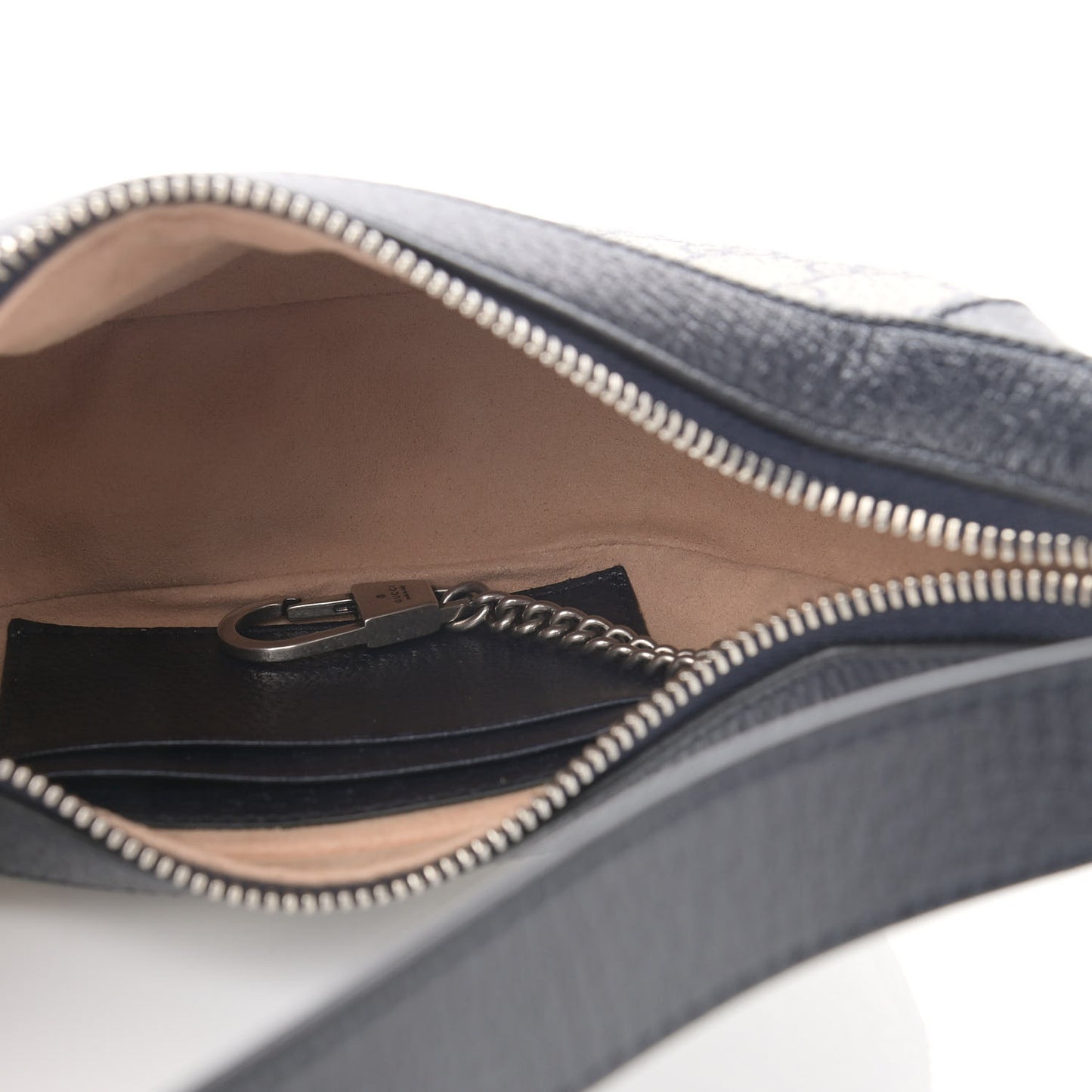 GG Supreme Monogram Textured Dollar Calfskin Web Mini Ophidia Half Moon Hobo Beige Blue