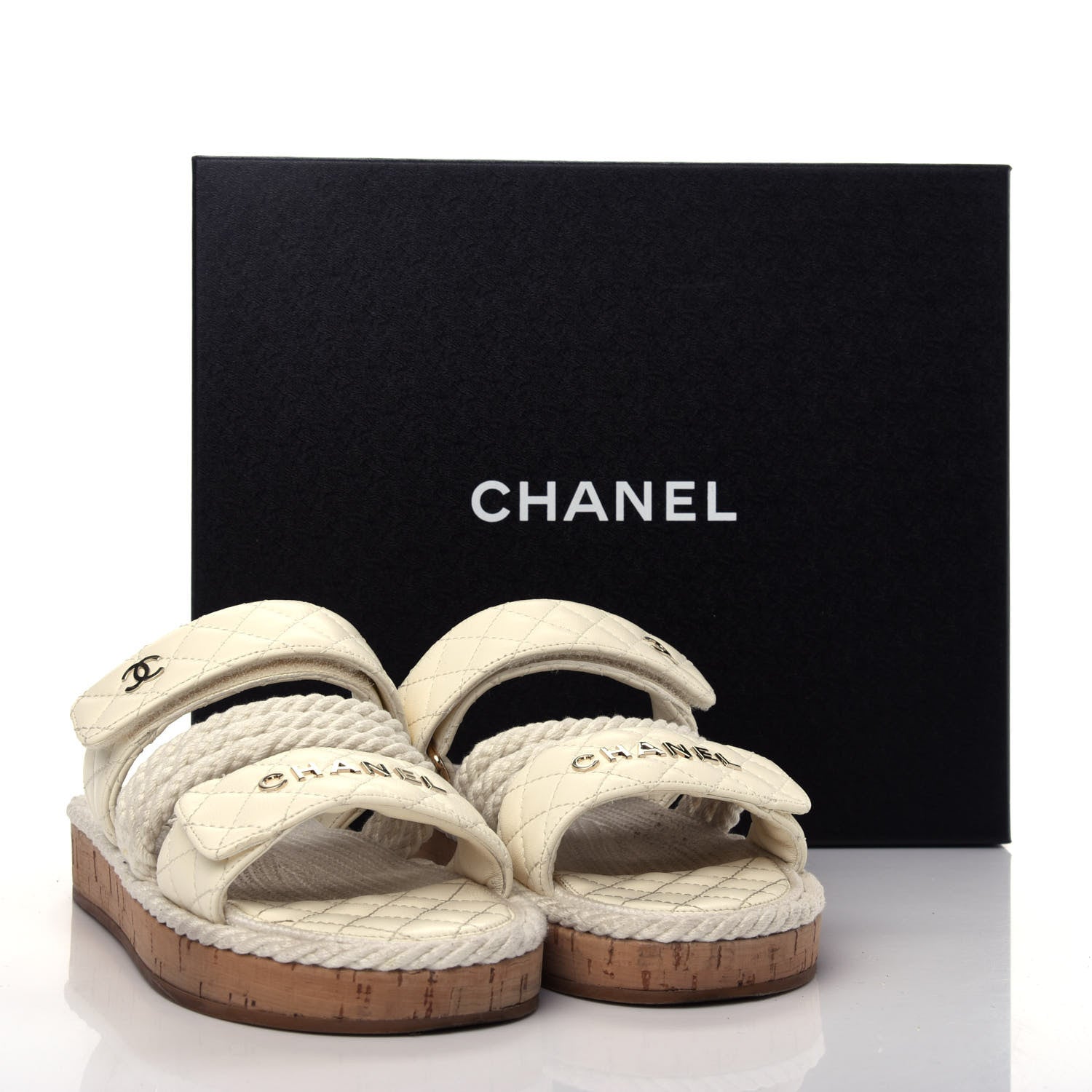 Chanel Cord Lambskin Quilted Logo Mules 38 White 11 of 13
