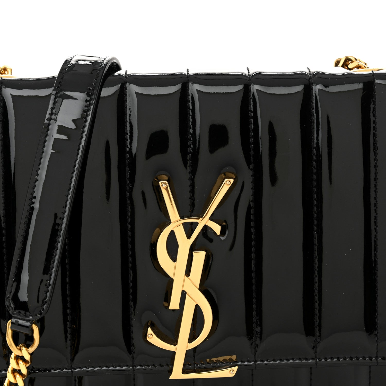 Saint Laurent Patent Calfskin Matelasse Monogram Vicky Chain Bag Black 8 of 12