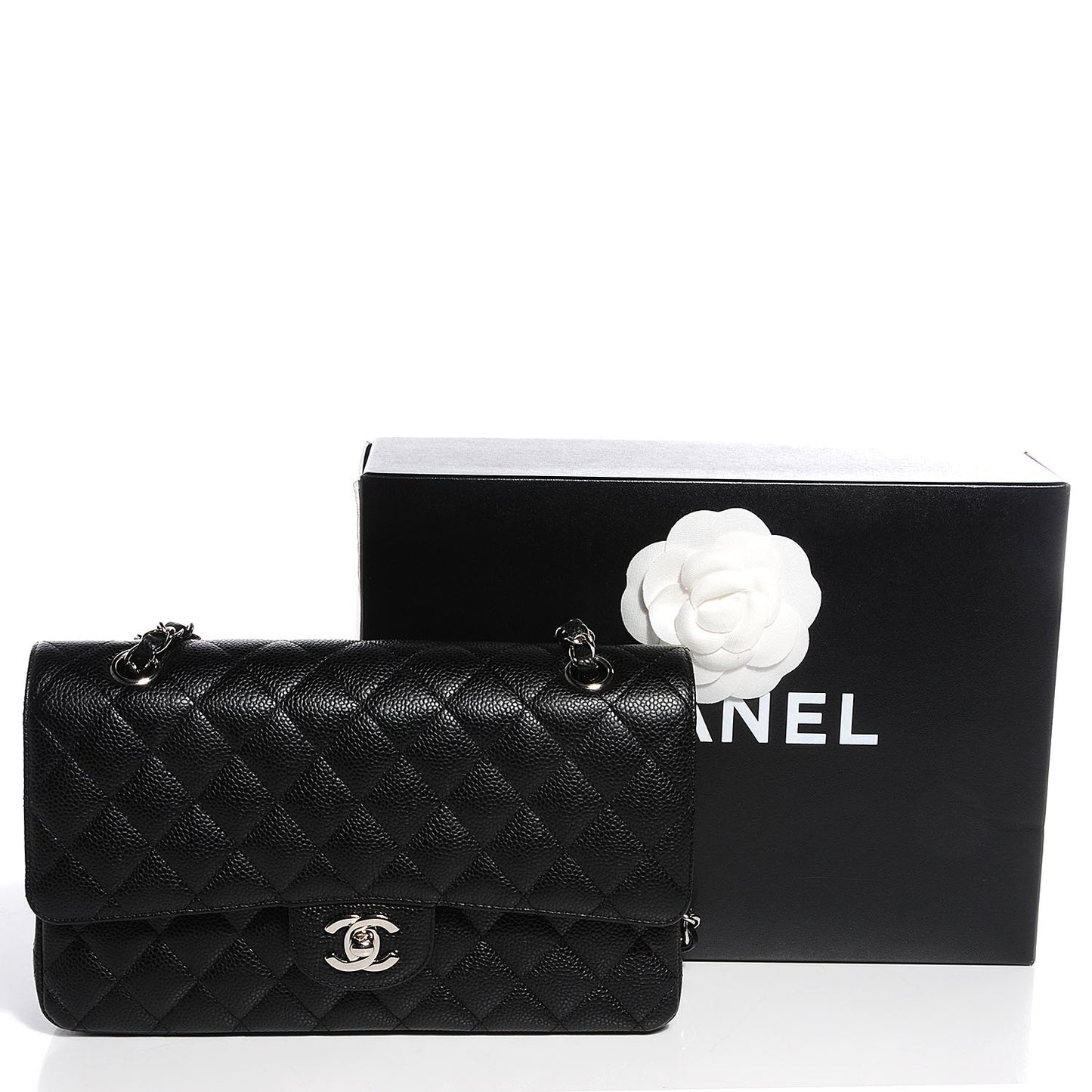 Caviar Quilted Medium Double Flap Black