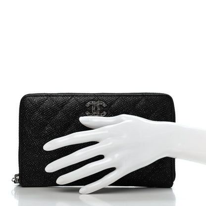 Chanel Glittered Calfskin Quilted Large Gusset Zip Wallet Black 2 of 12