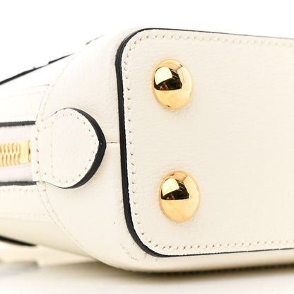 Gucci X ADIDAS Textured Dollar Calfskin Web Trefoil Mini Horsebit 1955 Top Handle Bag Off White Black 9 of 10
