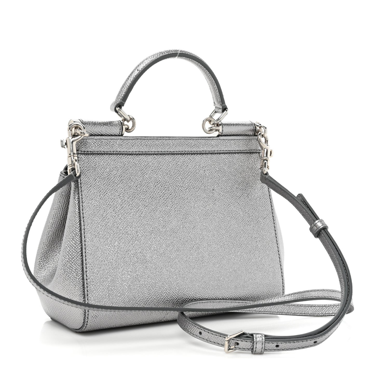 Metallic Dauphine Mini Miss Sicily Satchel Argento