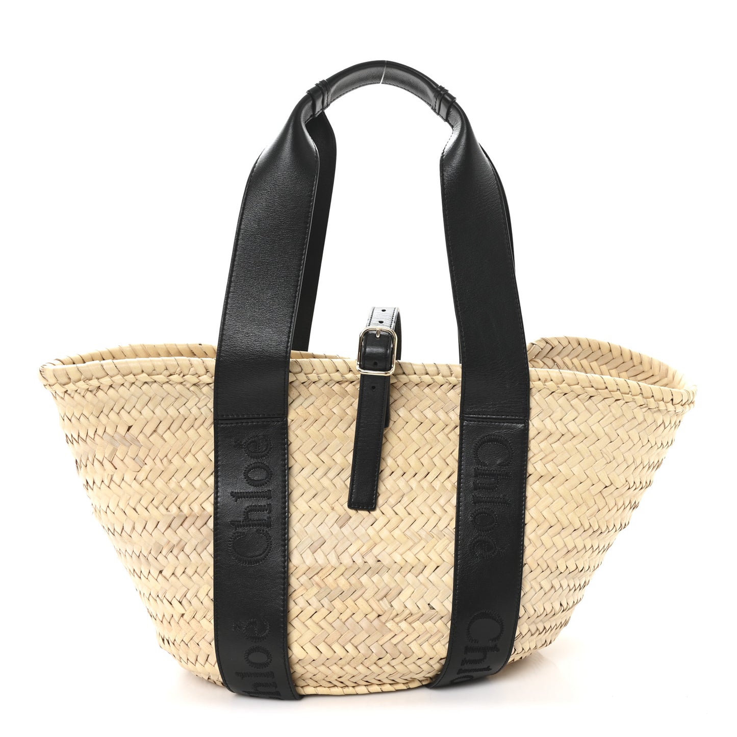 Raffia Smooth Calfskin Medium Sense Basket Black