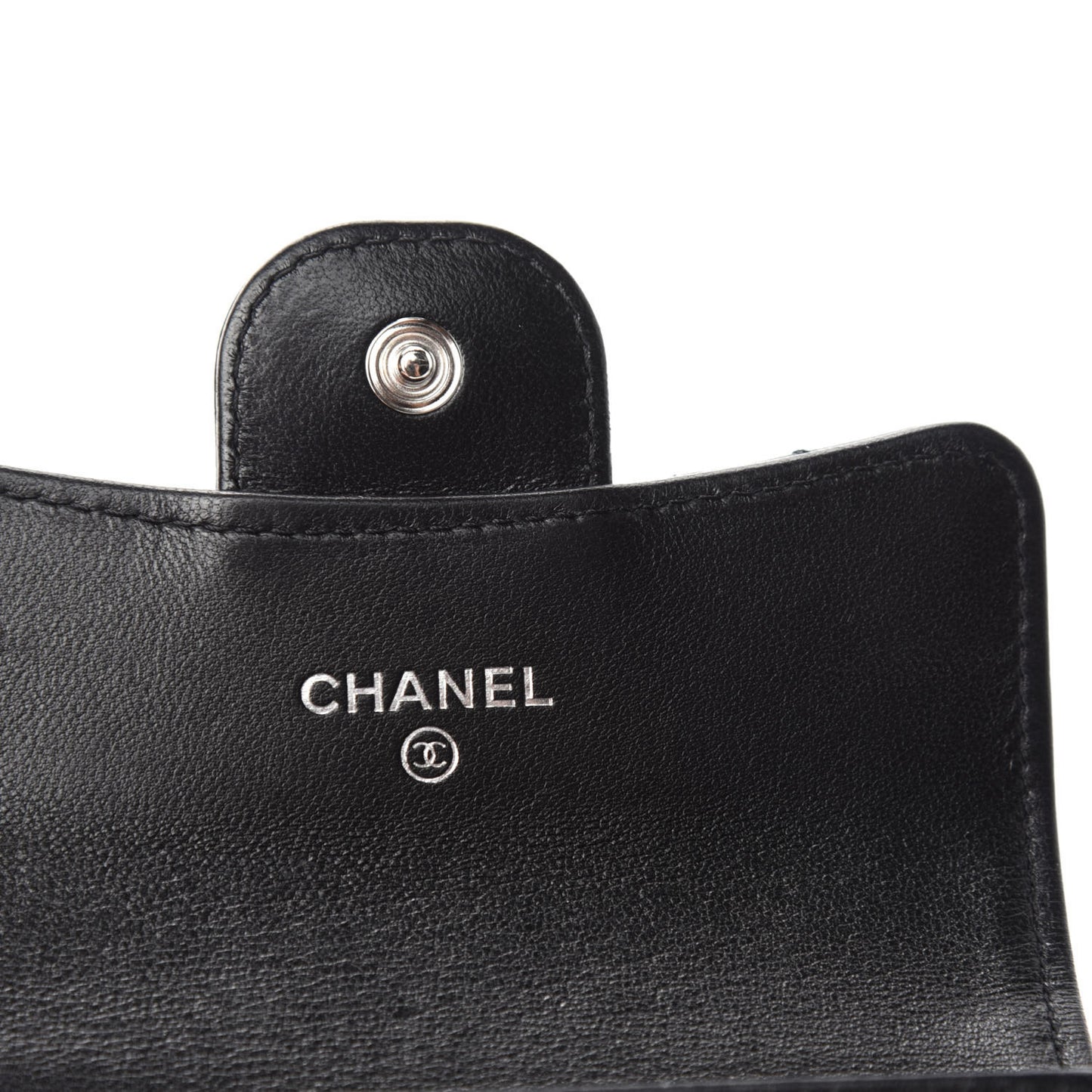 Lambskin Quilted Flap Card Holder Black