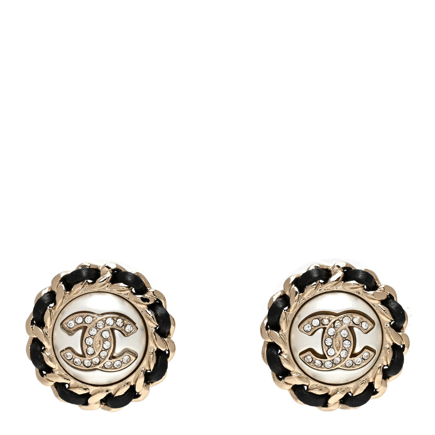 Pearl Crystal Lambskin CC Earrings Gold Black