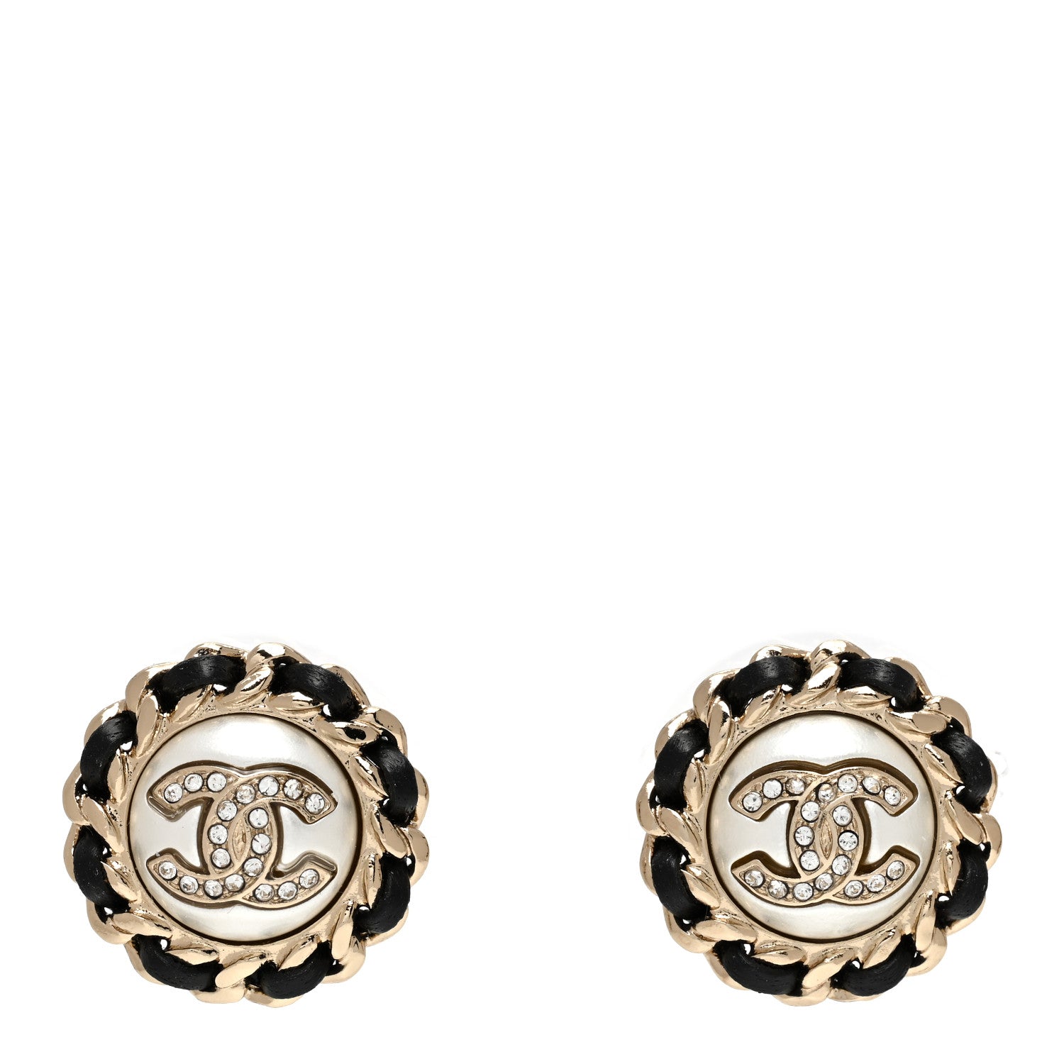 Chanel Pearl Crystal Lambskin CC Earrings Gold Black 1 of 4