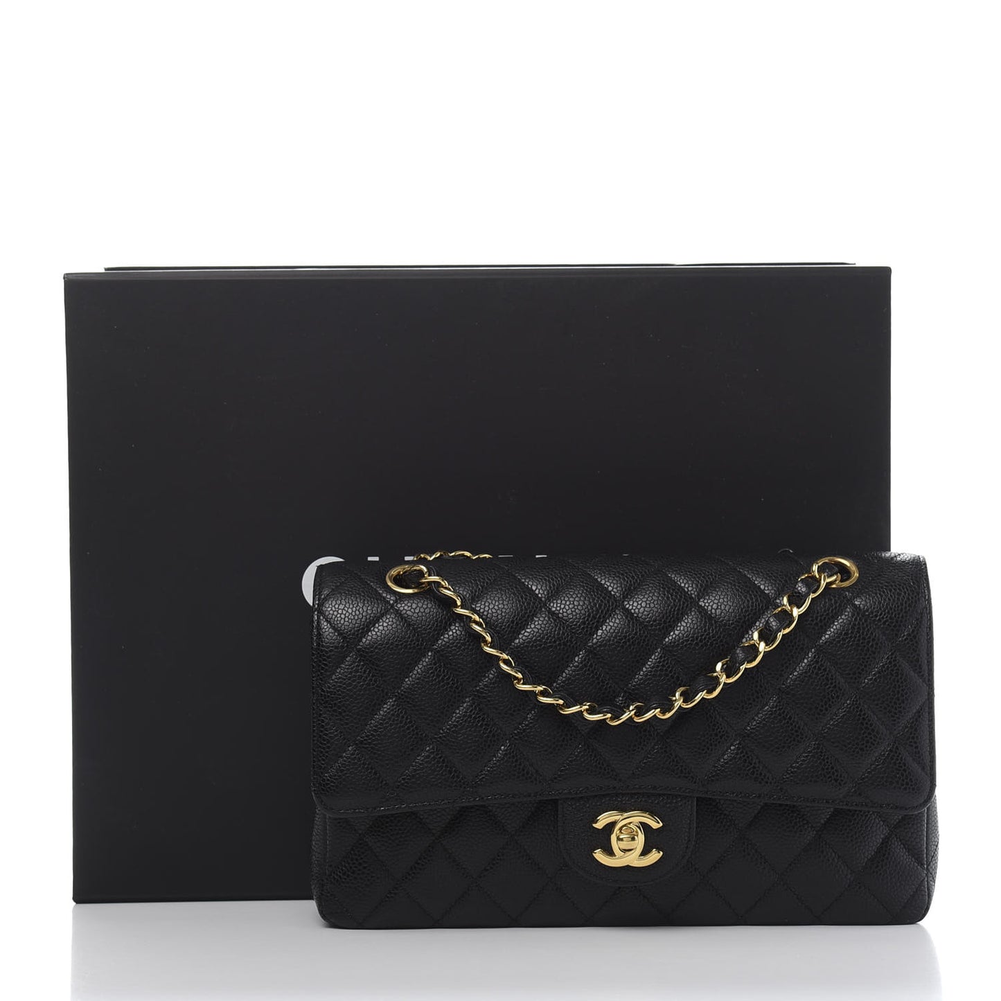 Caviar Quilted Medium Double Flap Black