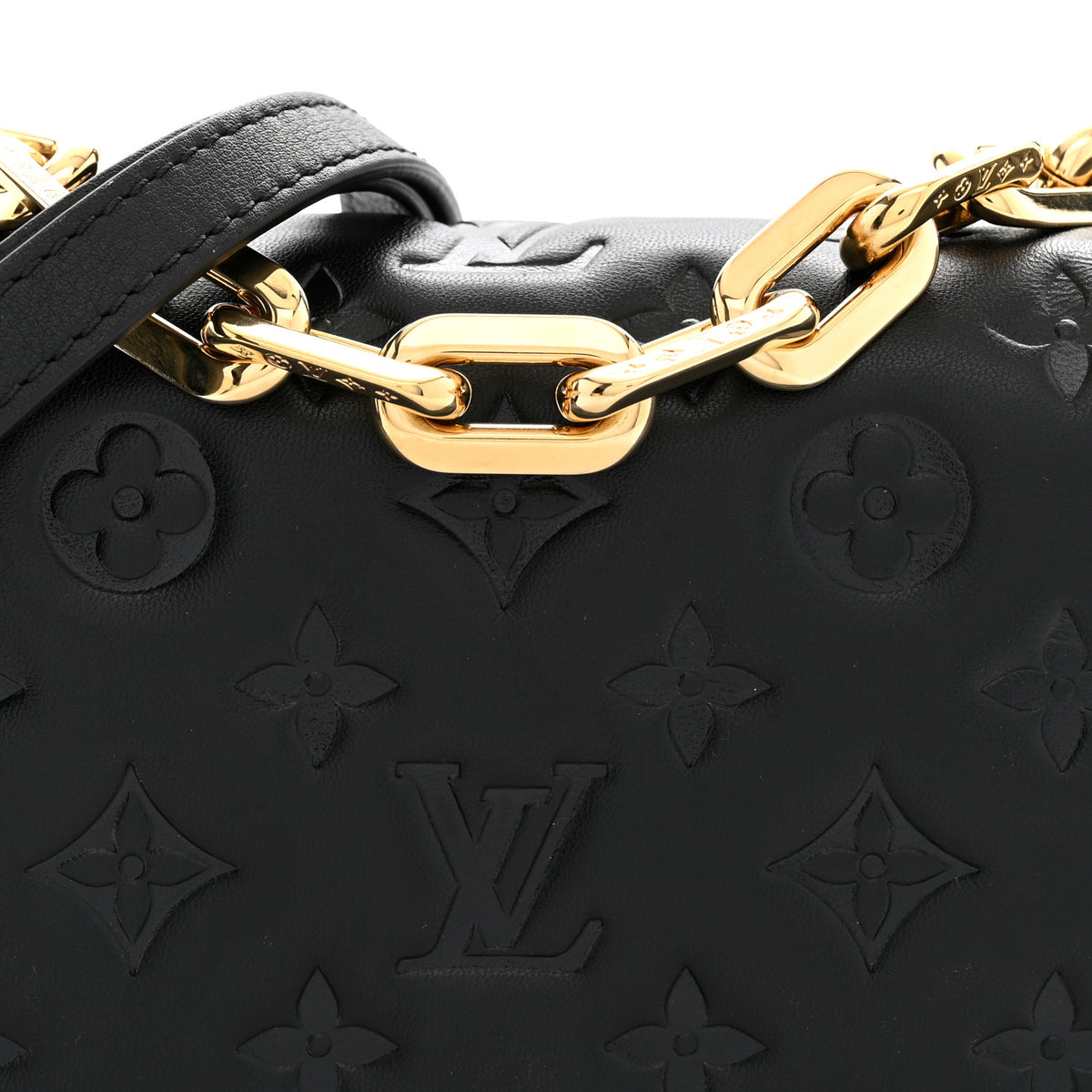 Louis Vuitton Lambskin Embossed Monogram Pochette Coussin Crossbody Black 7 of 10