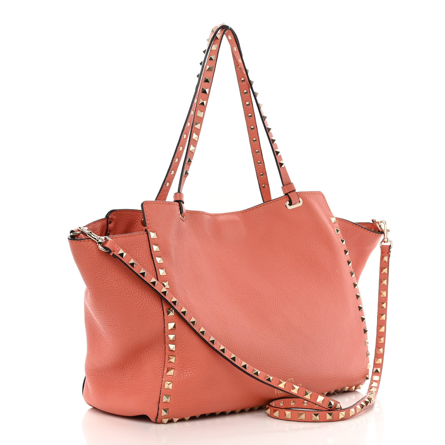 Valentino Garavani Pebbled Calfskin Medium Rockstud Tote Coral 3 of 20
