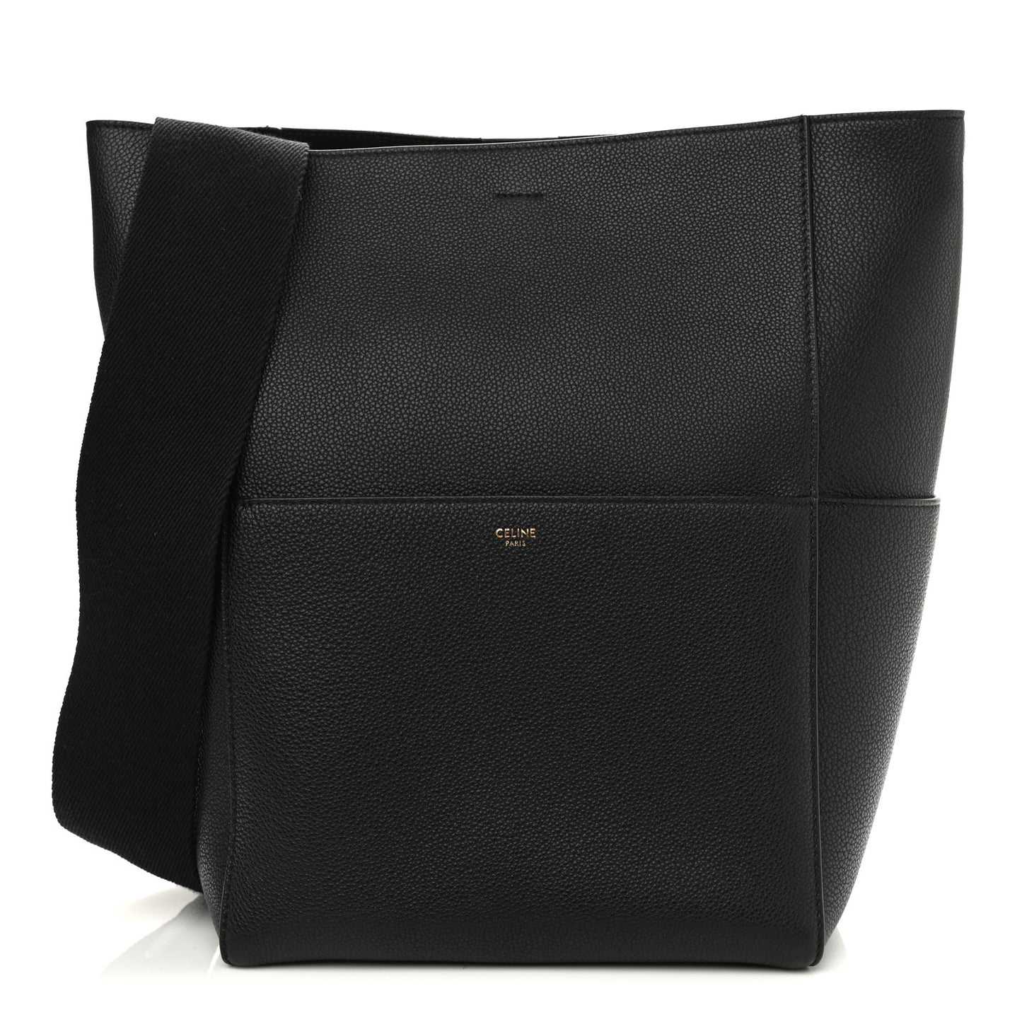 Soft Grained Calfskin Sangle Bucket Bag Black