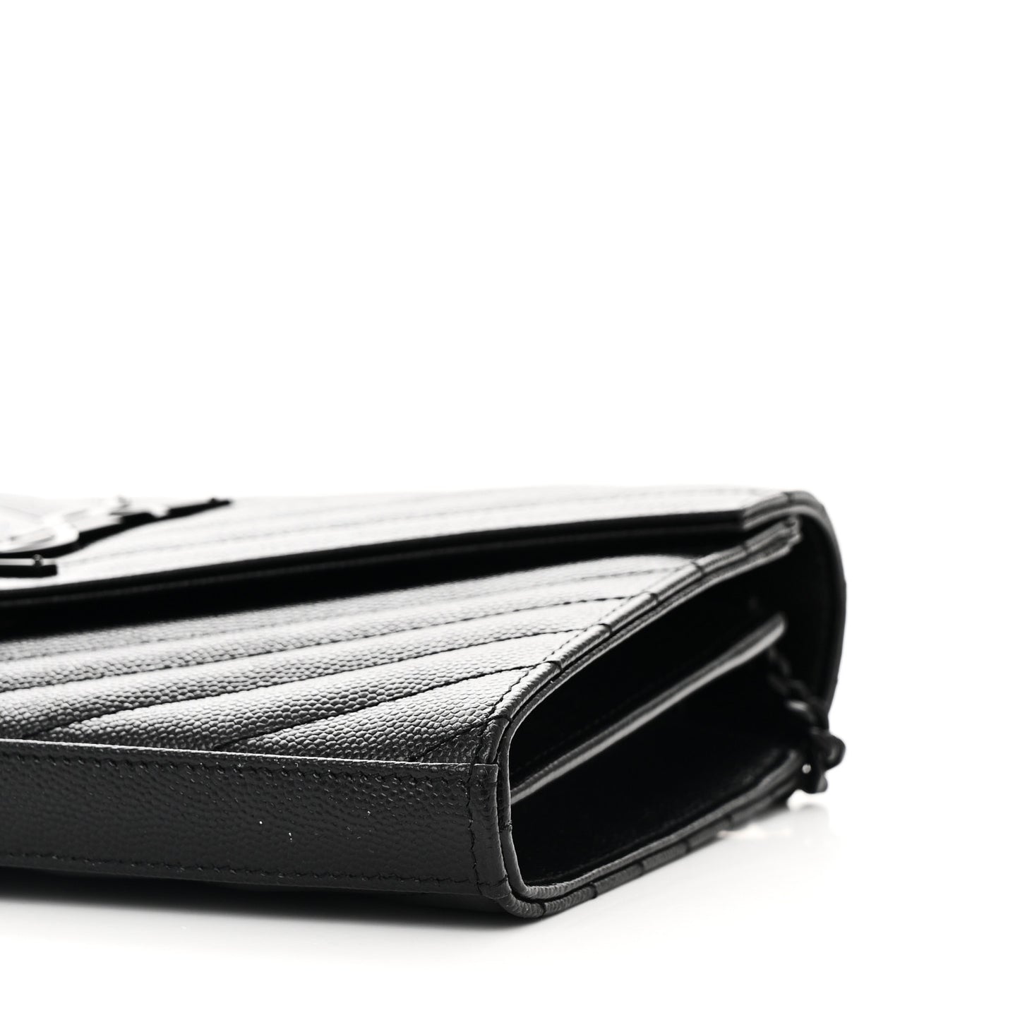 Grain De Poudre Matelasse Chevron Monogram Monochrome Chain Wallet Black