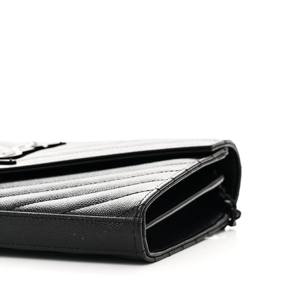 Saint Laurent Grain De Poudre Matelasse Chevron Monogram Monochrome Chain Wallet Black 9 of 10