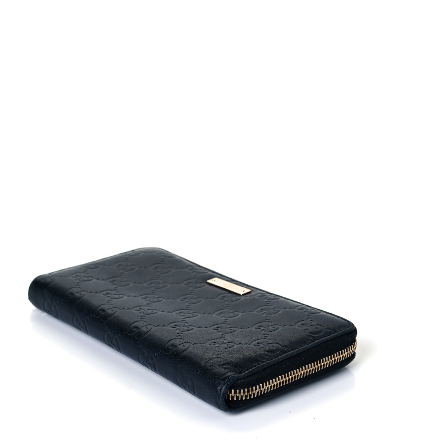 Guccissima Margaux Calfskin Metal Bar Zip Around Wallet Blue