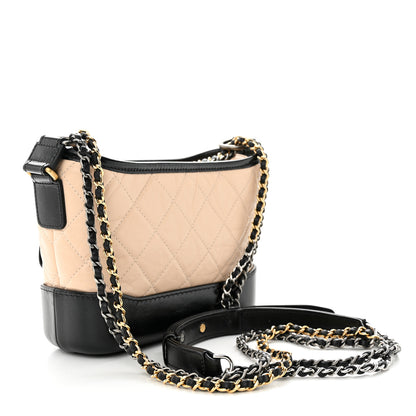 Chanel Aged Calfskin Quilted Small Gabrielle Hobo Beige Black 3 of 11