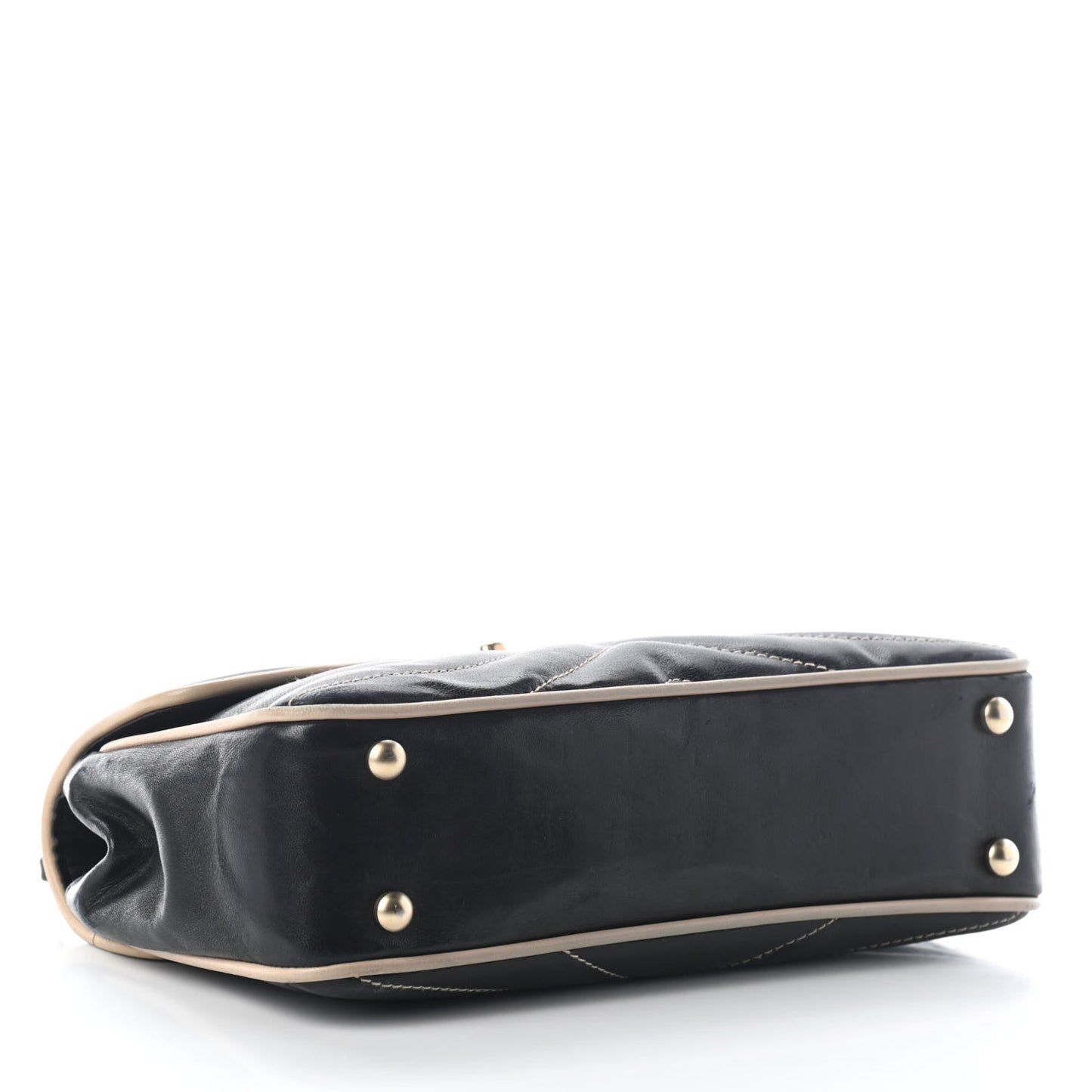 Lambskin Quilted Single Flap Bag Black Beige