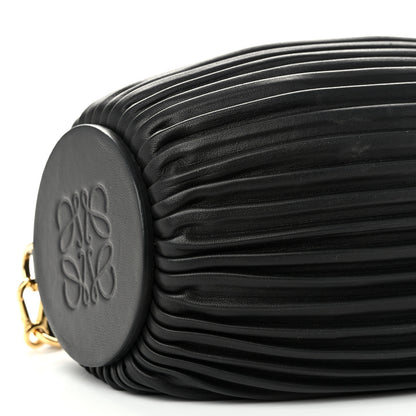 Loewe Lambskin Pleated Bracelet Pouch Shoulder Bag Black 8 of 9