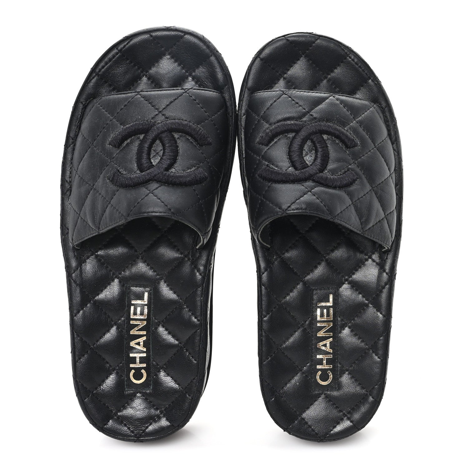 Chanel Lambskin Quilted CC Mules Sandals 37 Black 1805103