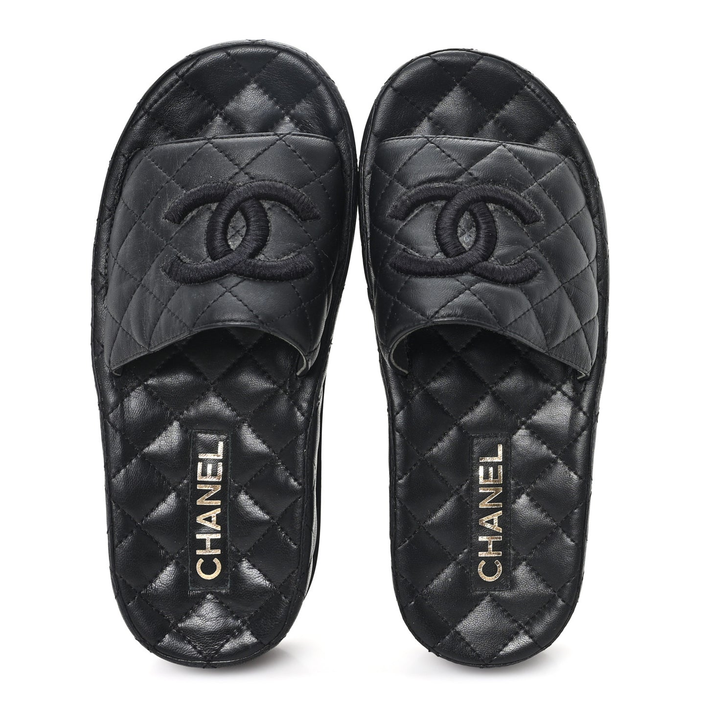 Lambskin Quilted CC Mules Sandals 37 Black