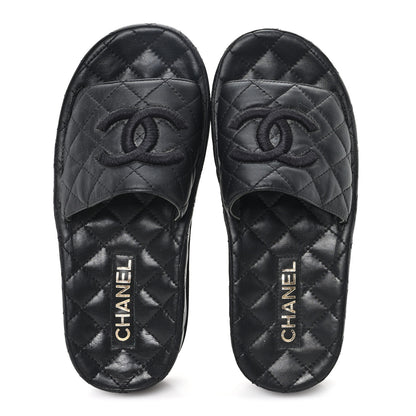 Chanel Lambskin Quilted CC Mules Sandals 37 Black 2 of 9