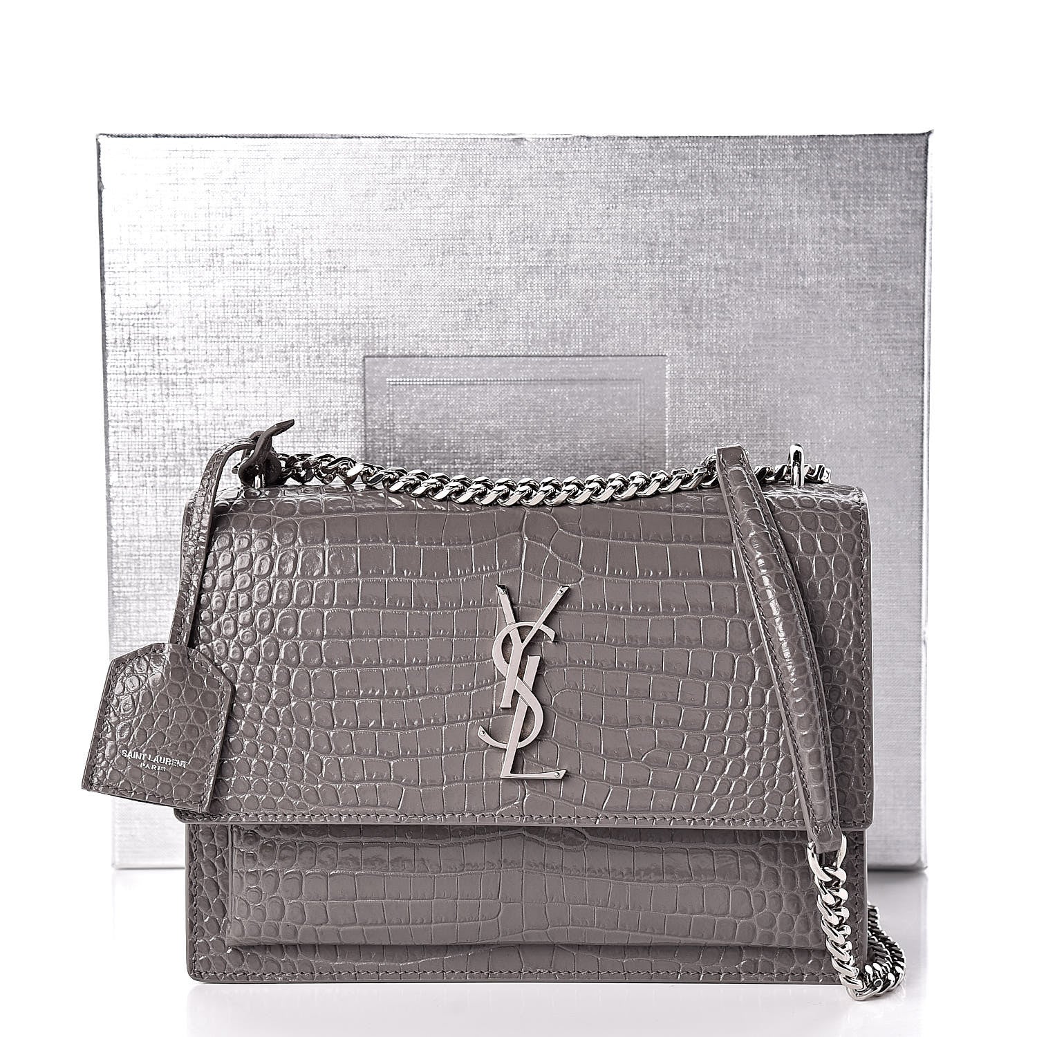 Saint Laurent Calfskin Crocodile Embossed Medium Monogram Sunset Fog 11 of 11