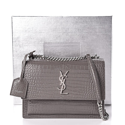 Saint Laurent Calfskin Crocodile Embossed Medium Monogram Sunset Fog 11 of 11
