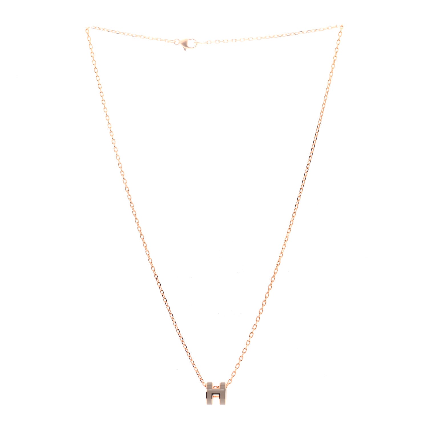 Hermes Lacquered Rose Gold Mini Pop H Pendant Necklace Marron Glace 3 of 6