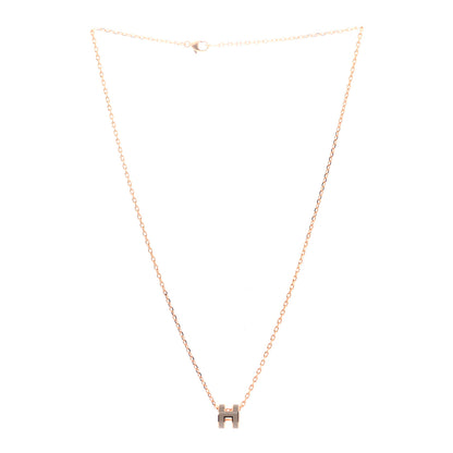 Hermes Lacquered Rose Gold Mini Pop H Pendant Necklace Marron Glace 3 of 6