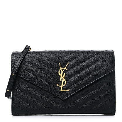 Saint Laurent Grain De Poudre Matelasse Chevron Monogram Chain Wallet Black 1 of 15