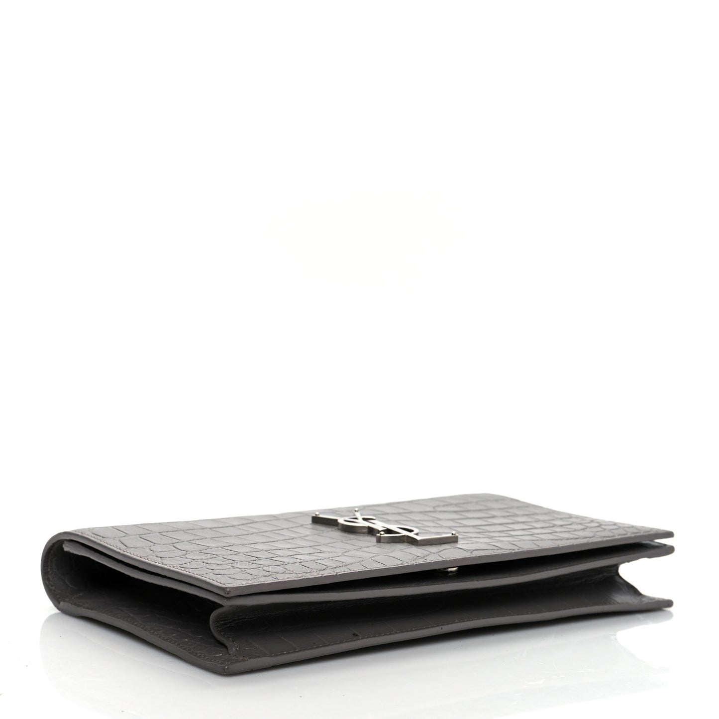 Croc Embossed Calfskin Classic Kate Monogram Clutch Fog