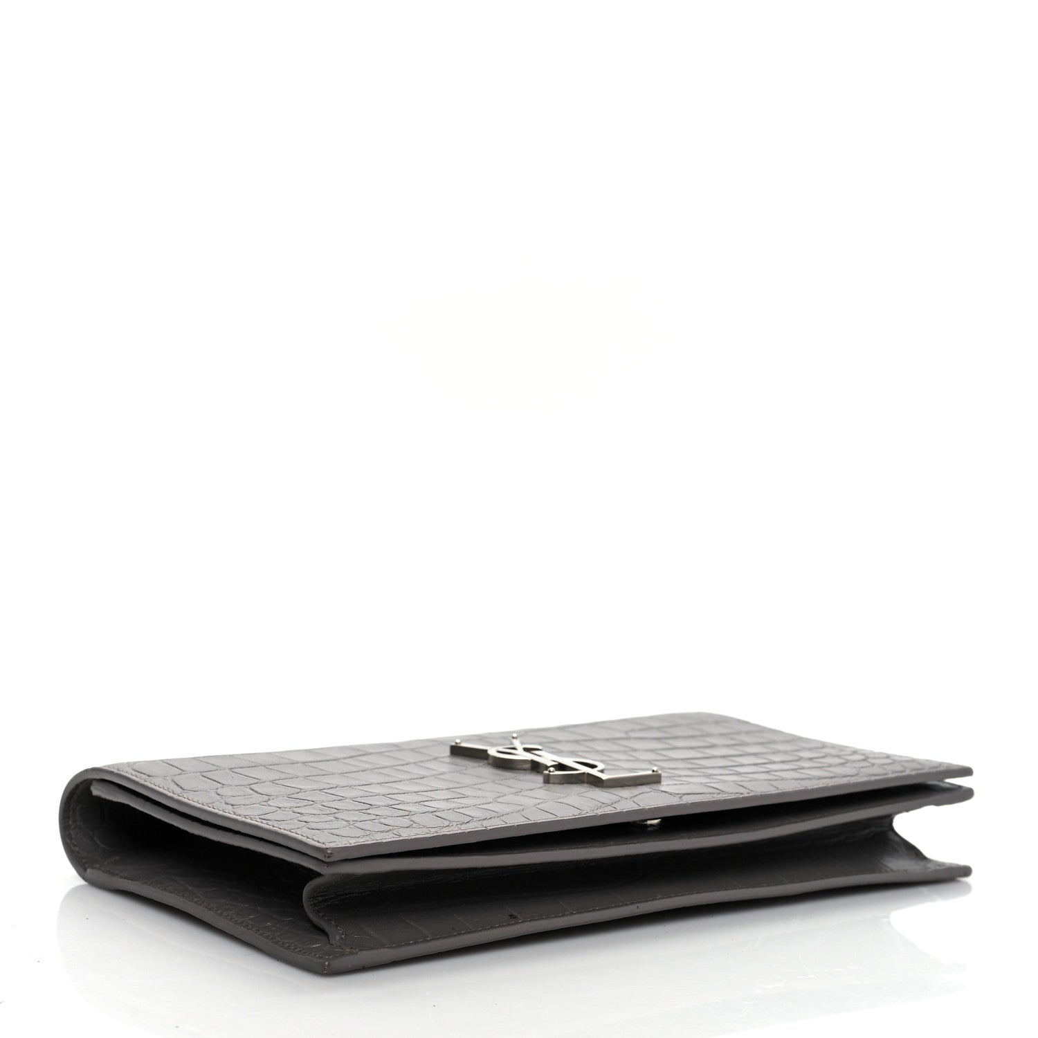 Saint Laurent Croc Embossed Calfskin Classic Kate Monogram Clutch Fog 4 of 10