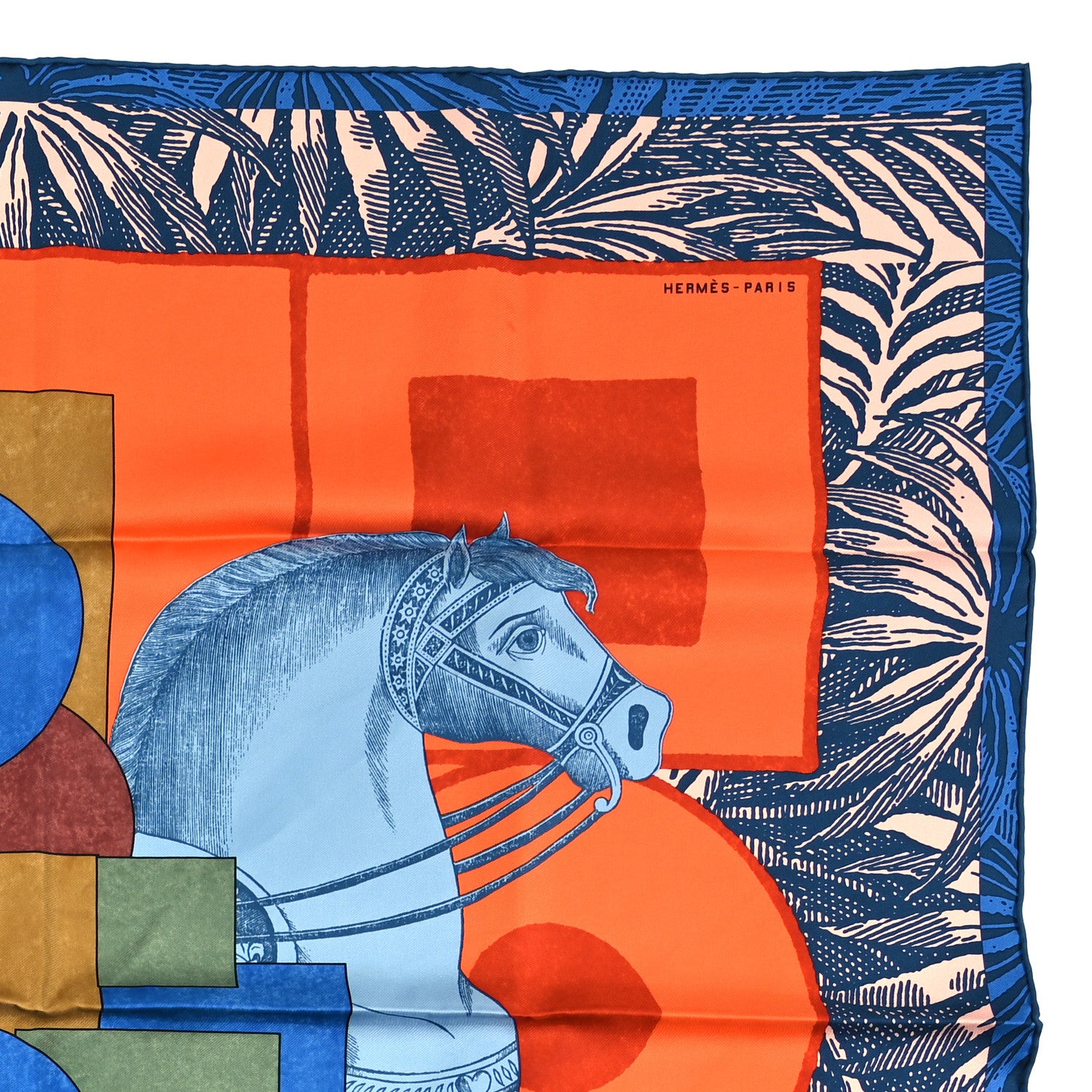 Hermes Silk Cavalier En Formes Scarf 90 Bleu Moyen Orange Cuit Rose 3 of 6