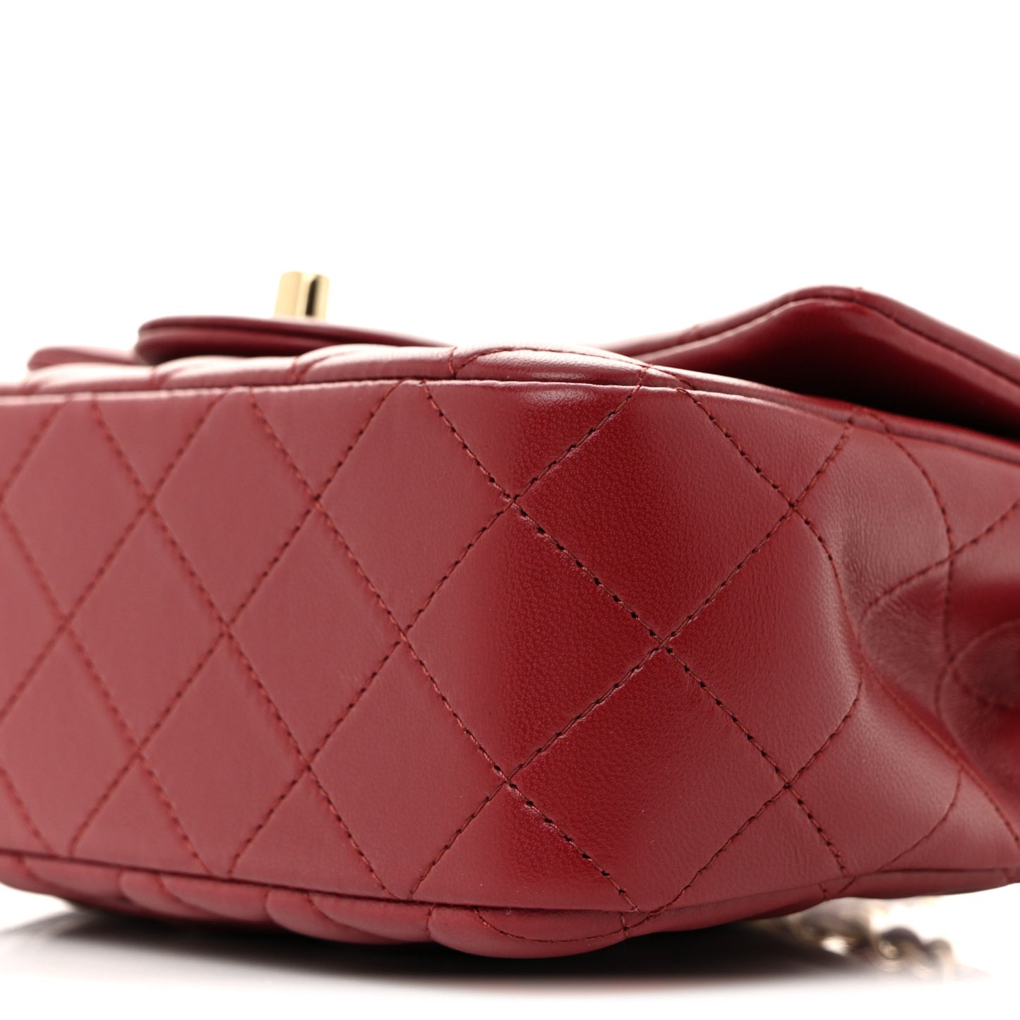 Lambskin Quilted Mini Top Handle Rectangular Flap Dark Red