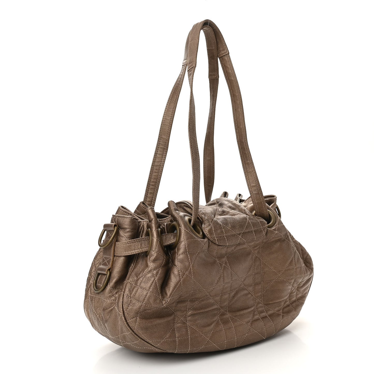 Metallic Lambskin Drawstring Cannage Flap Bag Bronze
